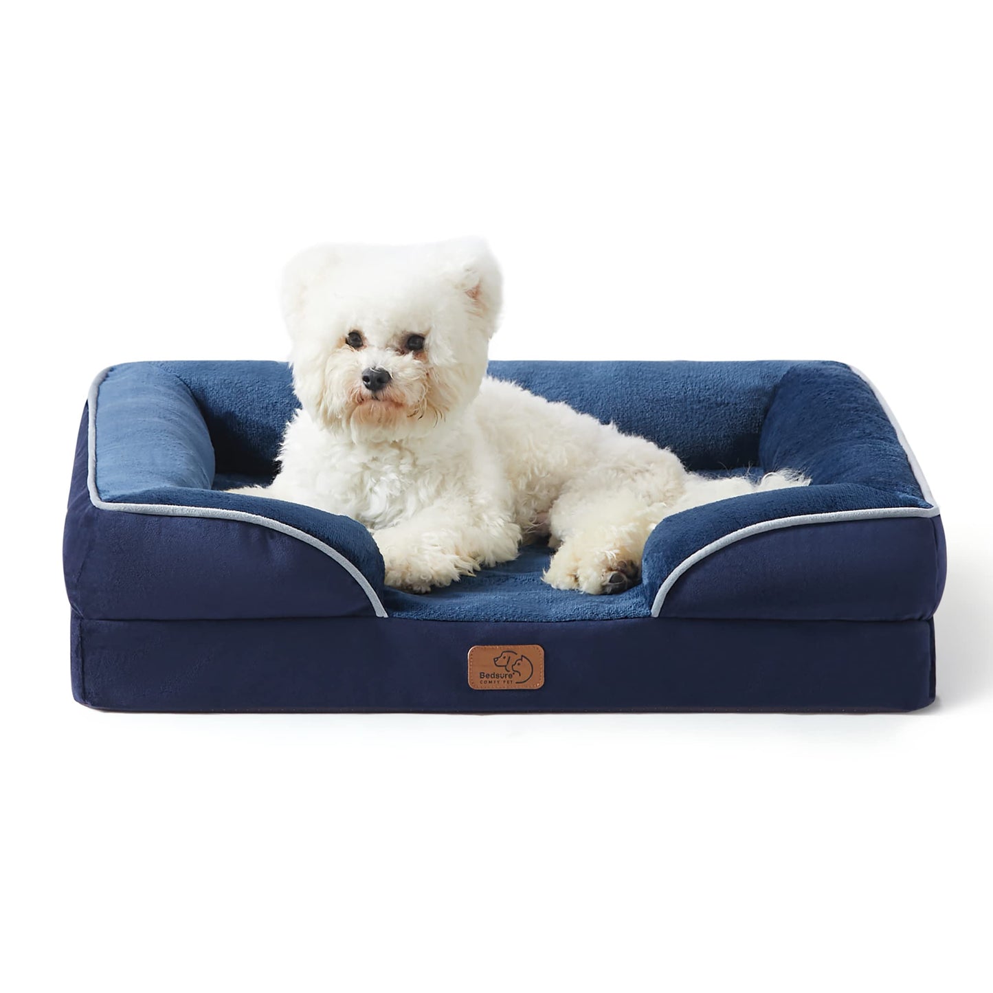 BEDSURE Orthopaedic Dog Bed, Ergonomic Dog Sofa, 89 x 63 cm, Dog Couch with Egg Carton Foam for Medium Dogs, Washable, Non-Slip Dog Beds, Grey