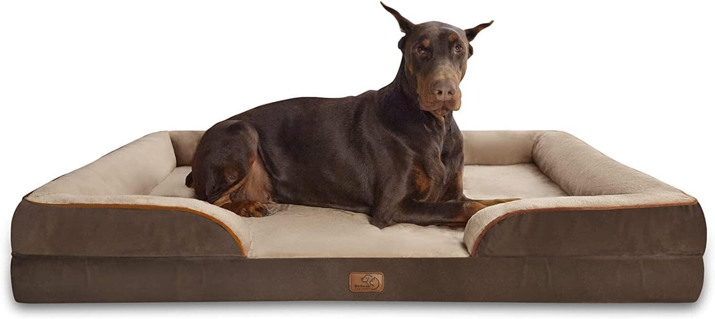 BEDSURE Orthopaedic Dog Bed, Ergonomic Dog Sofa, 89 x 63 cm, Dog Couch with Egg Carton Foam for Medium Dogs, Washable, Non-Slip Dog Beds, Grey