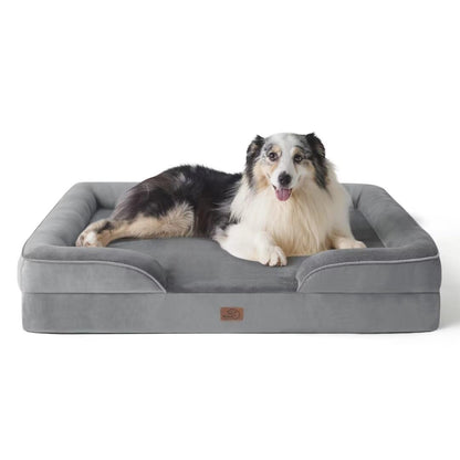 BEDSURE Orthopaedic Dog Bed, Ergonomic Dog Sofa, 89 x 63 cm, Dog Couch with Egg Carton Foam for Medium Dogs, Washable, Non-Slip Dog Beds, Grey