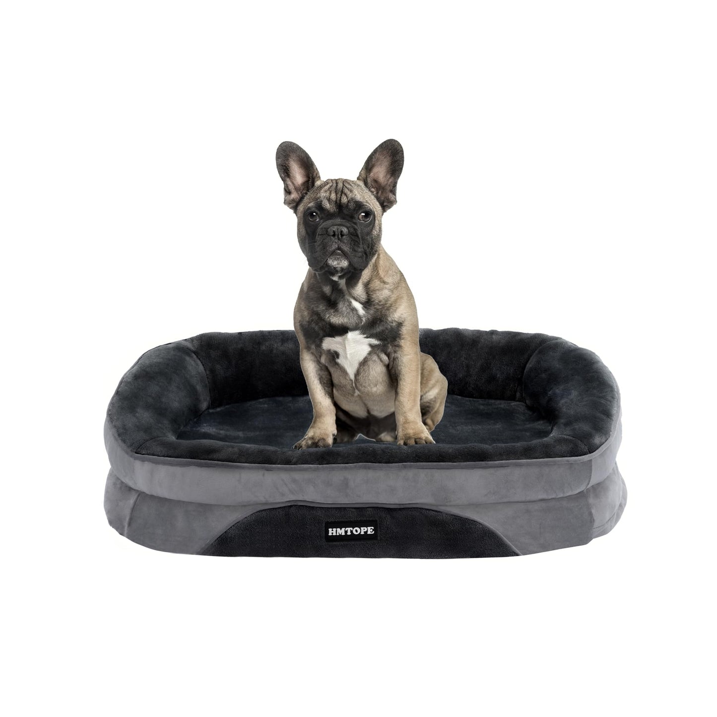 HMTOPE Orthopaedic Dog Bed, Dog Sofa, Four-Sided Bolster Cushion, Non-Slip Underside, Dog Basket, Removable and Washable, Medium Dogs, Large Dogs, 106 x 79 x 17 cm, Dark Grey