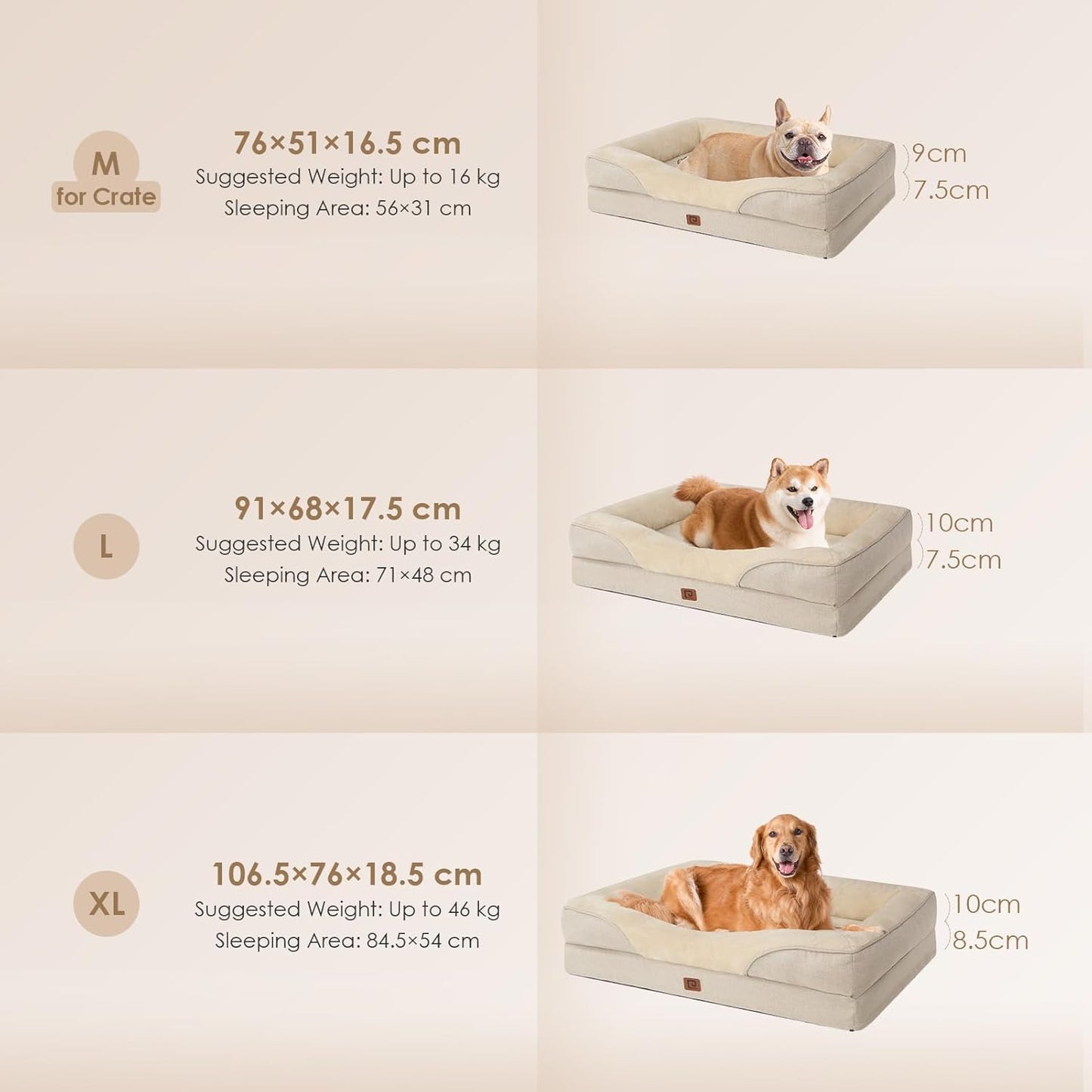 EHEYCIGA Orthopädisches Hundebett Grosse Hunde, Memory Foam Waschbar und Wasserdicht Hundekorb mit 4 Rändern, Hundesofa Hundecouch rutschfest, Beige, 106.5x76x18.5 cm