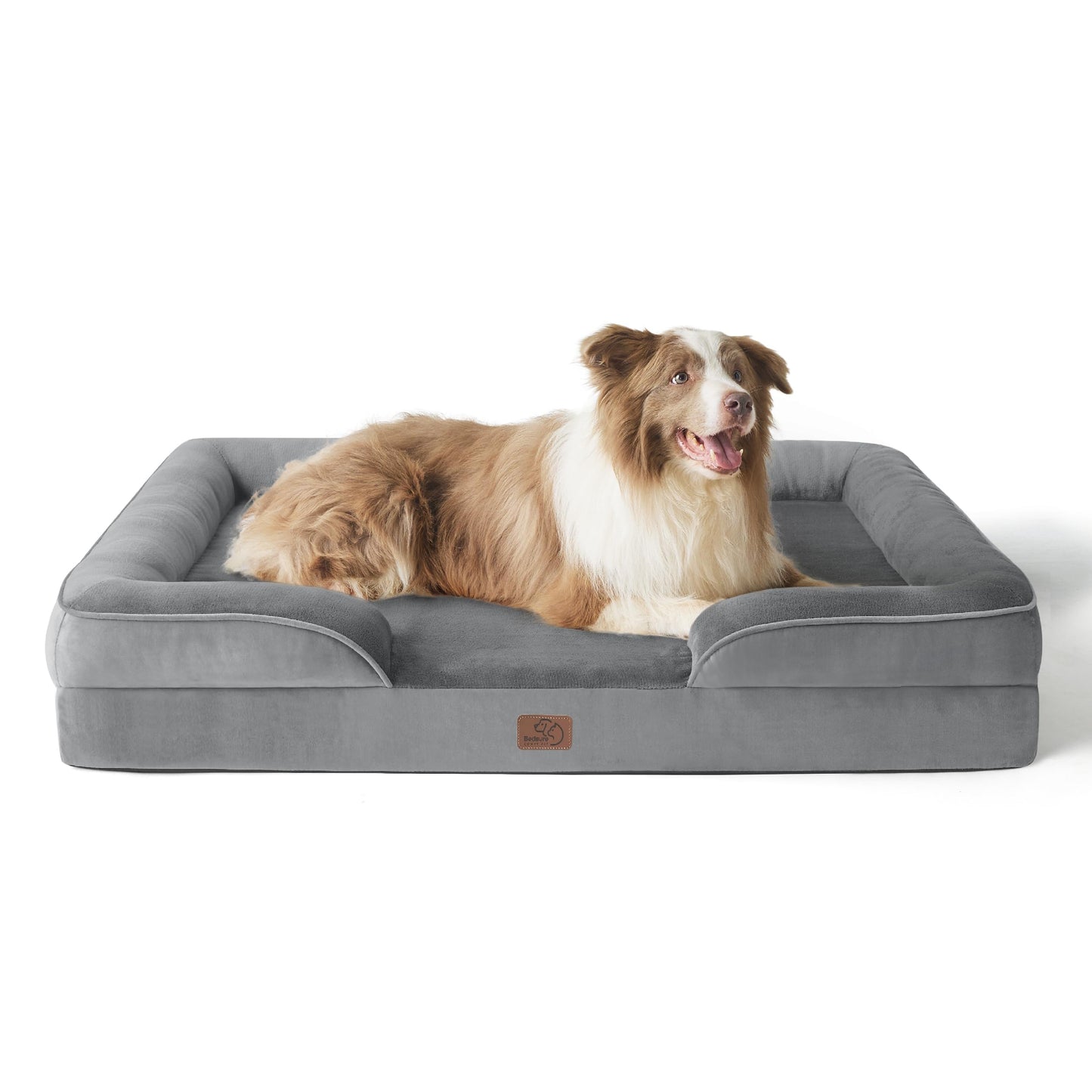 BEDSURE Orthopaedic Dog Bed, Ergonomic Dog Sofa, 89 x 63 cm, Dog Couch with Egg Carton Foam for Medium Dogs, Washable, Non-Slip Dog Beds, Grey