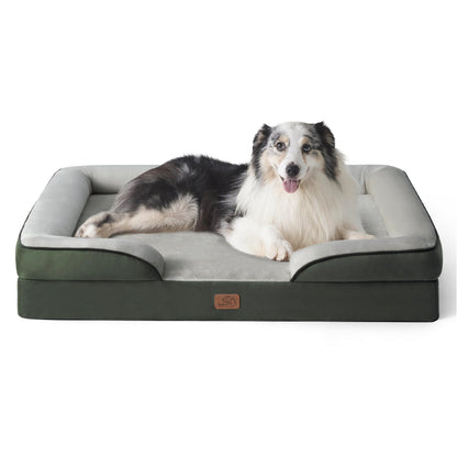 BEDSURE Orthopaedic Dog Bed, Ergonomic Dog Sofa, 89 x 63 cm, Dog Couch with Egg Carton Foam for Medium Dogs, Washable, Non-Slip Dog Beds, Grey
