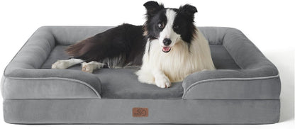 BEDSURE Orthopaedic Dog Bed, Ergonomic Dog Sofa, 89 x 63 cm, Dog Couch with Egg Carton Foam for Medium Dogs, Washable, Non-Slip Dog Beds, Grey