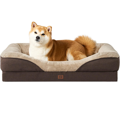 EHEYCIGA Orthopädisches Hundebett Grosse Hunde, Memory Foam Waschbar und Wasserdicht Hundekorb mit 4 Rändern, Hundesofa Hundecouch rutschfest, Beige, 106.5x76x18.5 cm
