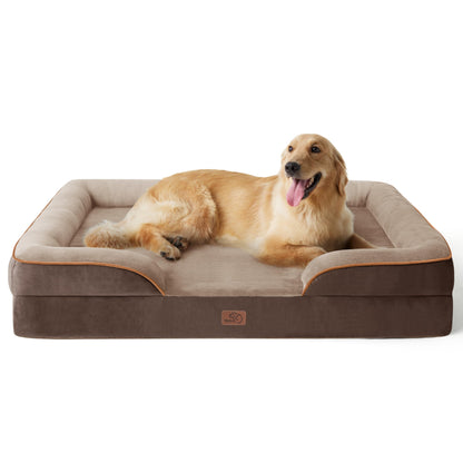 BEDSURE Orthopaedic Dog Bed, Ergonomic Dog Sofa, 89 x 63 cm, Dog Couch with Egg Carton Foam for Medium Dogs, Washable, Non-Slip Dog Beds, Grey