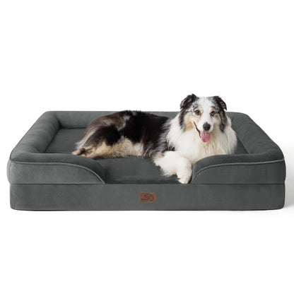 BEDSURE Orthopaedic Dog Bed, Ergonomic Dog Sofa, 89 x 63 cm, Dog Couch with Egg Carton Foam for Medium Dogs, Washable, Non-Slip Dog Beds, Grey