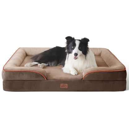 BEDSURE Orthopaedic Dog Bed, Ergonomic Dog Sofa, 89 x 63 cm, Dog Couch with Egg Carton Foam for Medium Dogs, Washable, Non-Slip Dog Beds, Grey