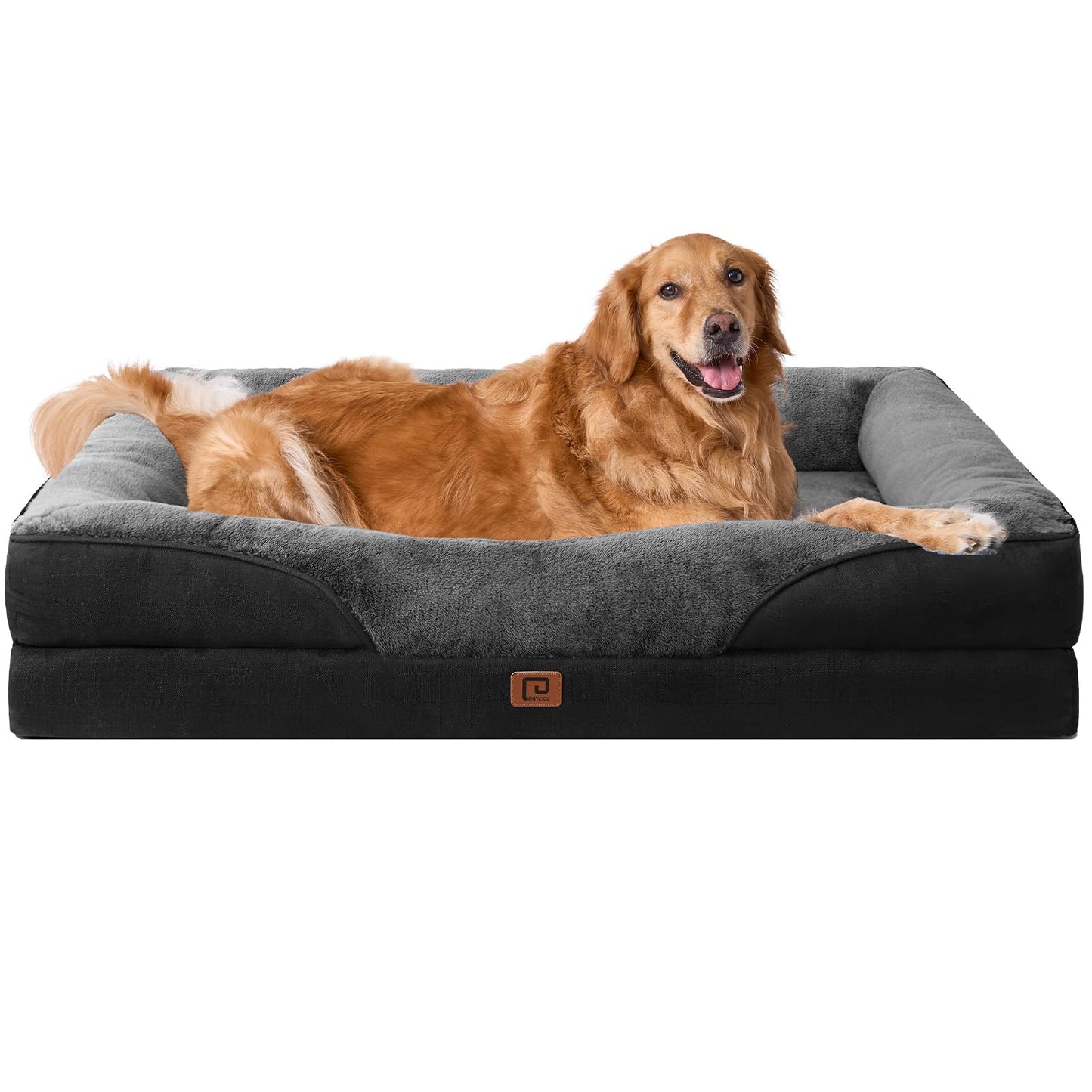 EHEYCIGA Orthopädisches Hundebett Grosse Hunde, Memory Foam Waschbar und Wasserdicht Hundekorb mit 4 Rändern, Hundesofa Hundecouch rutschfest, Beige, 106.5x76x18.5 cm