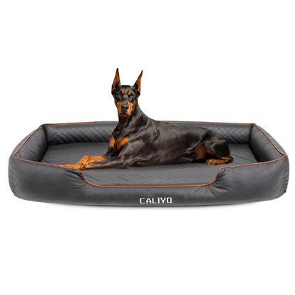CALIYO Orthopaedic Dog Bed for Large Dogs - Faux Leather Dog Cushion, Waterproof & Washable, Memory Foam Dog Sofa with 4 Edges, Dog Mat 127 x 97 x 18 cm, Black