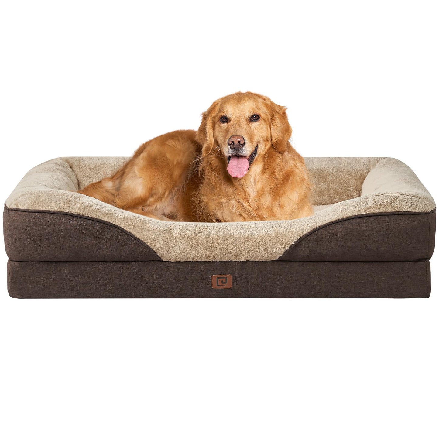 EHEYCIGA Orthopädisches Hundebett Grosse Hunde, Memory Foam Waschbar und Wasserdicht Hundekorb mit 4 Rändern, Hundesofa Hundecouch rutschfest, Beige, 106.5x76x18.5 cm