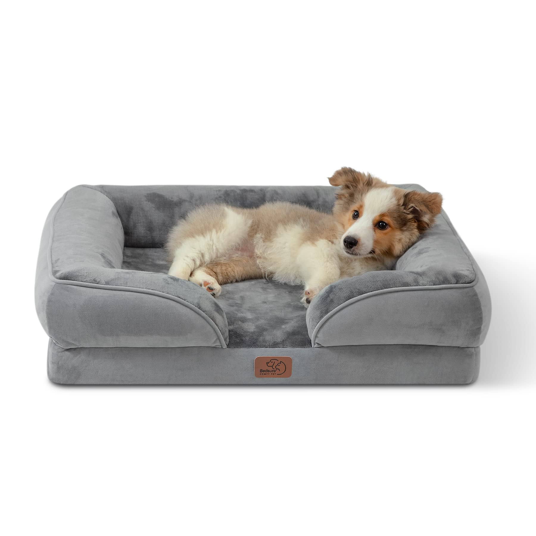 BEDSURE Orthopaedic Dog Bed, Ergonomic Dog Sofa, 89 x 63 cm, Dog Couch with Egg Carton Foam for Medium Dogs, Washable, Non-Slip Dog Beds, Grey