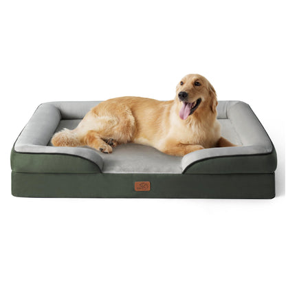BEDSURE Orthopaedic Dog Bed, Ergonomic Dog Sofa, 89 x 63 cm, Dog Couch with Egg Carton Foam for Medium Dogs, Washable, Non-Slip Dog Beds, Grey