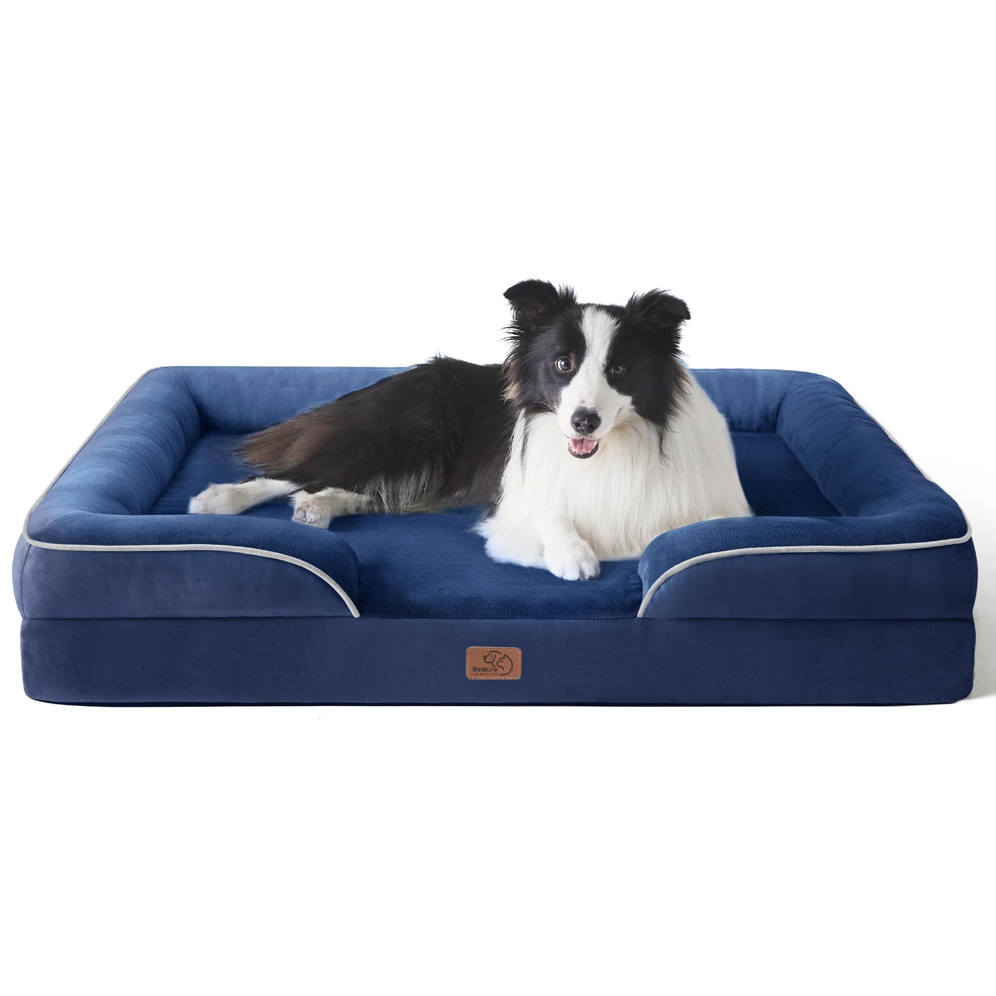 BEDSURE Orthopaedic Dog Bed, Ergonomic Dog Sofa, 89 x 63 cm, Dog Couch with Egg Carton Foam for Medium Dogs, Washable, Non-Slip Dog Beds, Grey