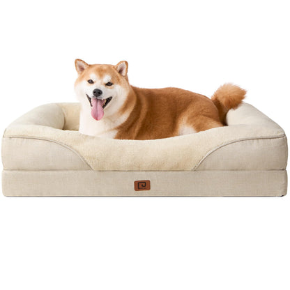 EHEYCIGA Orthopädisches Hundebett Grosse Hunde, Memory Foam Waschbar und Wasserdicht Hundekorb mit 4 Rändern, Hundesofa Hundecouch rutschfest, Beige, 106.5x76x18.5 cm