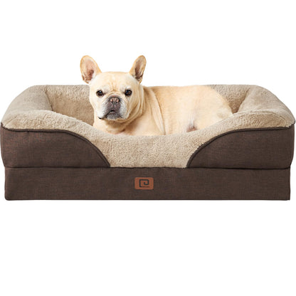 EHEYCIGA Orthopädisches Hundebett Grosse Hunde, Memory Foam Waschbar und Wasserdicht Hundekorb mit 4 Rändern, Hundesofa Hundecouch rutschfest, Beige, 106.5x76x18.5 cm