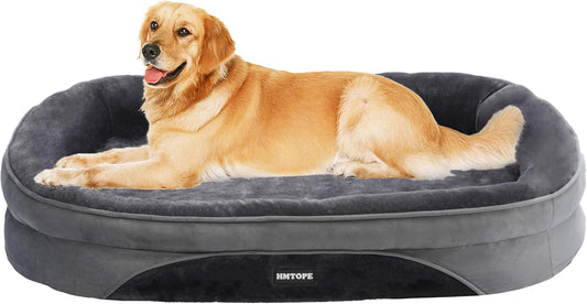 HMTOPE Orthopaedic Dog Bed, Dog Sofa, Four-Sided Bolster Cushion, Non-Slip Underside, Dog Basket, Removable and Washable, Medium Dogs, Large Dogs, 106 x 79 x 17 cm, Dark Grey
