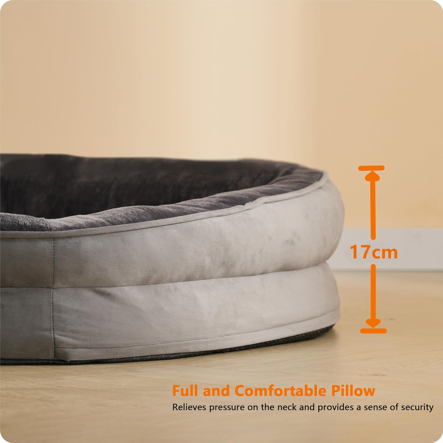 HMTOPE Orthopaedic Dog Bed, Dog Sofa, Four-Sided Bolster Cushion, Non-Slip Underside, Dog Basket, Removable and Washable, Medium Dogs, Large Dogs, 106 x 79 x 17 cm, Dark Grey