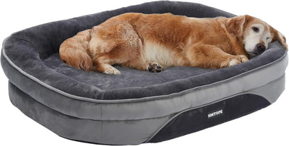 HMTOPE Orthopaedic Dog Bed, Dog Sofa, Four-Sided Bolster Cushion, Non-Slip Underside, Dog Basket, Removable and Washable, Medium Dogs, Large Dogs, 106 x 79 x 17 cm, Dark Grey