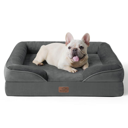 BEDSURE Orthopaedic Dog Bed, Ergonomic Dog Sofa, 89 x 63 cm, Dog Couch with Egg Carton Foam for Medium Dogs, Washable, Non-Slip Dog Beds, Grey