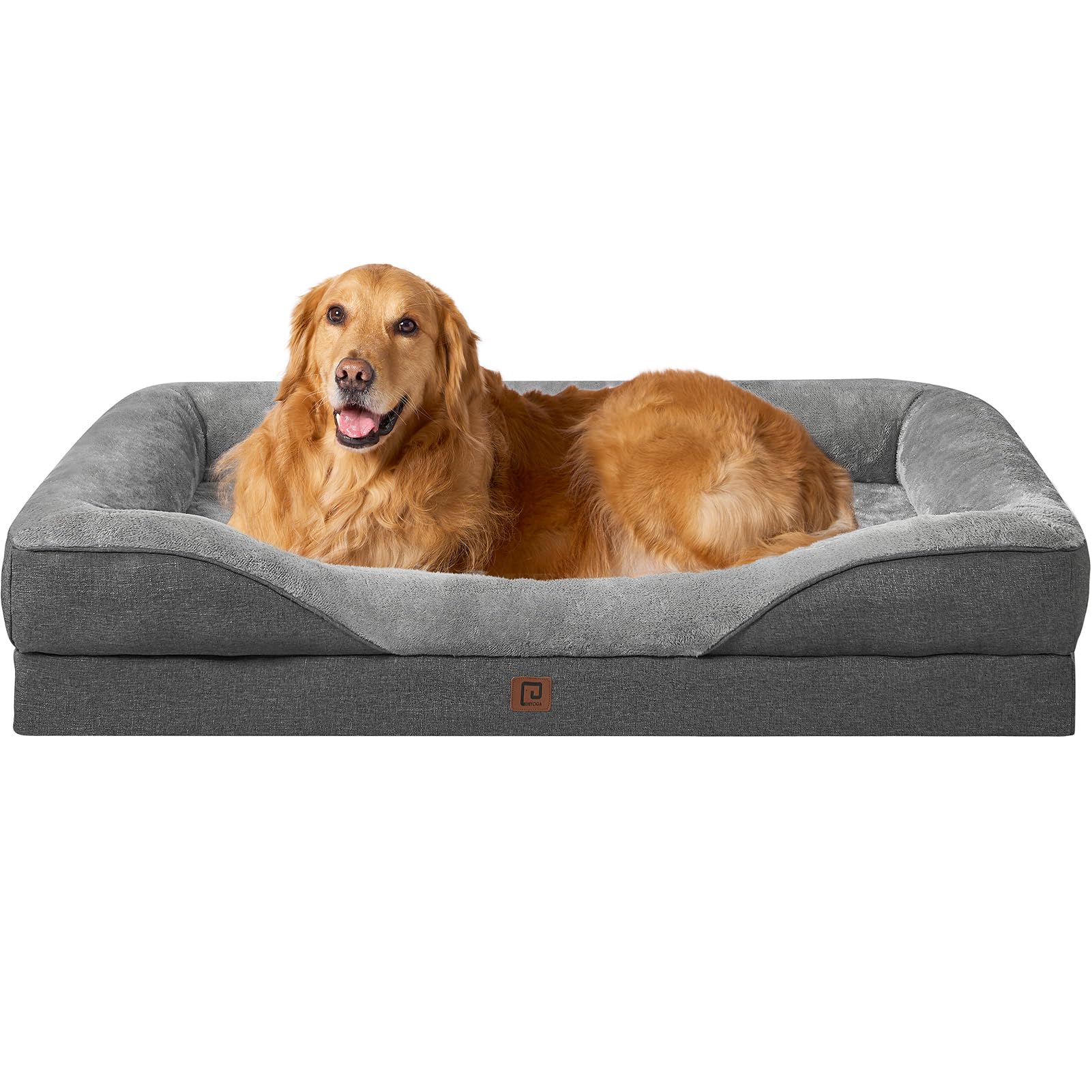 EHEYCIGA Orthopädisches Hundebett Grosse Hunde, Memory Foam Waschbar und Wasserdicht Hundekorb mit 4 Rändern, Hundesofa Hundecouch rutschfest, Beige, 106.5x76x18.5 cm