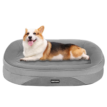 HMTOPE Orthopaedic Dog Bed, Dog Sofa, Four-Sided Bolster Cushion, Non-Slip Underside, Dog Basket, Removable and Washable, Medium Dogs, Large Dogs, 106 x 79 x 17 cm, Dark Grey