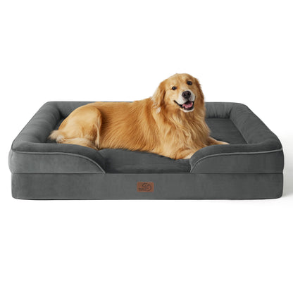 BEDSURE Orthopaedic Dog Bed, Ergonomic Dog Sofa, 89 x 63 cm, Dog Couch with Egg Carton Foam for Medium Dogs, Washable, Non-Slip Dog Beds, Grey