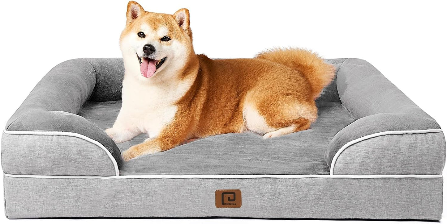 EHEYCIGA Orthopädisches Hundebett Grosse Hunde, Memory Foam Hundekorb Mittelgroße Hunde, Waschbar Hundesofa Wasserdicht rutschfest, Hundecouch mit Hohem Rand