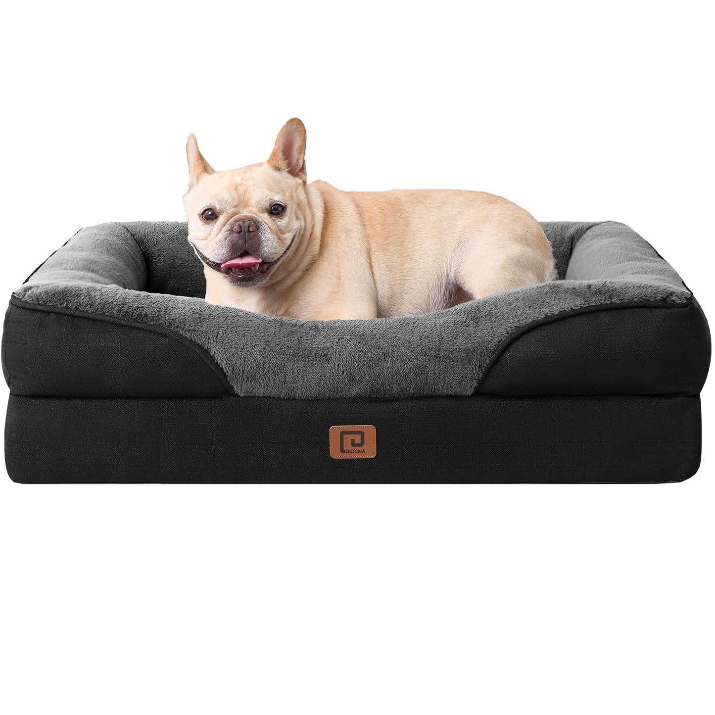 EHEYCIGA Orthopädisches Hundebett Grosse Hunde, Memory Foam Waschbar und Wasserdicht Hundekorb mit 4 Rändern, Hundesofa Hundecouch rutschfest, Beige, 106.5x76x18.5 cm