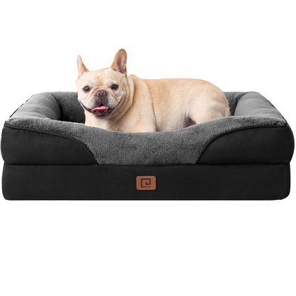 EHEYCIGA Orthopädisches Hundebett Grosse Hunde, Memory Foam Waschbar und Wasserdicht Hundekorb mit 4 Rändern, Hundesofa Hundecouch rutschfest, Beige, 106.5x76x18.5 cm