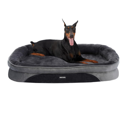 HMTOPE Orthopaedic Dog Bed, Dog Sofa, Four-Sided Bolster Cushion, Non-Slip Underside, Dog Basket, Removable and Washable, Medium Dogs, Large Dogs, 106 x 79 x 17 cm, Dark Grey