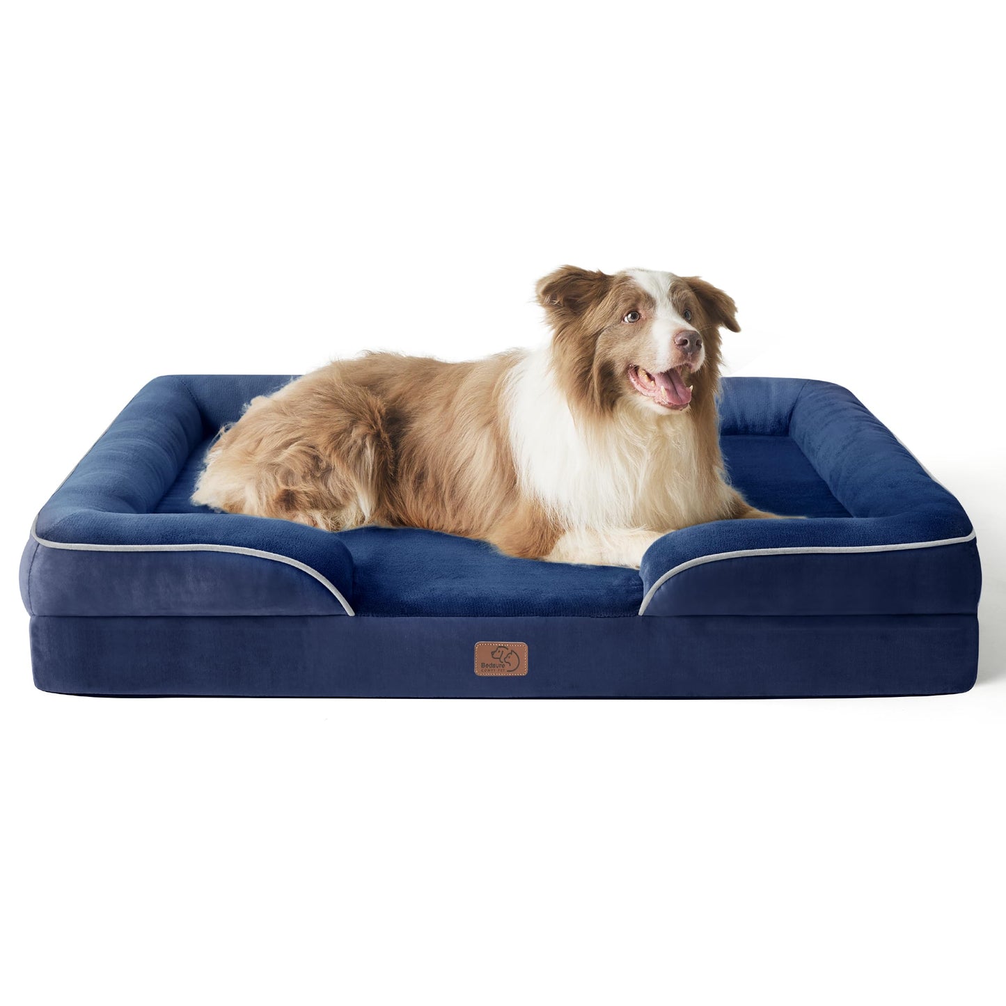 BEDSURE Orthopaedic Dog Bed, Ergonomic Dog Sofa, 89 x 63 cm, Dog Couch with Egg Carton Foam for Medium Dogs, Washable, Non-Slip Dog Beds, Grey