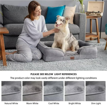BEDSURE Orthopaedic Dog Bed, Ergonomic Dog Sofa, 89 x 63 cm, Dog Couch with Egg Carton Foam for Medium Dogs, Washable, Non-Slip Dog Beds, Grey
