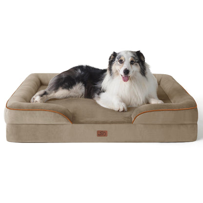BEDSURE Orthopaedic Dog Bed, Ergonomic Dog Sofa, 89 x 63 cm, Dog Couch with Egg Carton Foam for Medium Dogs, Washable, Non-Slip Dog Beds, Grey