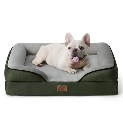 BEDSURE Orthopaedic Dog Bed, Ergonomic Dog Sofa, 89 x 63 cm, Dog Couch with Egg Carton Foam for Medium Dogs, Washable, Non-Slip Dog Beds, Grey