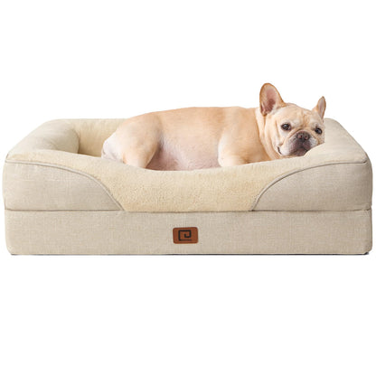 EHEYCIGA Orthopädisches Hundebett Grosse Hunde, Memory Foam Waschbar und Wasserdicht Hundekorb mit 4 Rändern, Hundesofa Hundecouch rutschfest, Beige, 106.5x76x18.5 cm