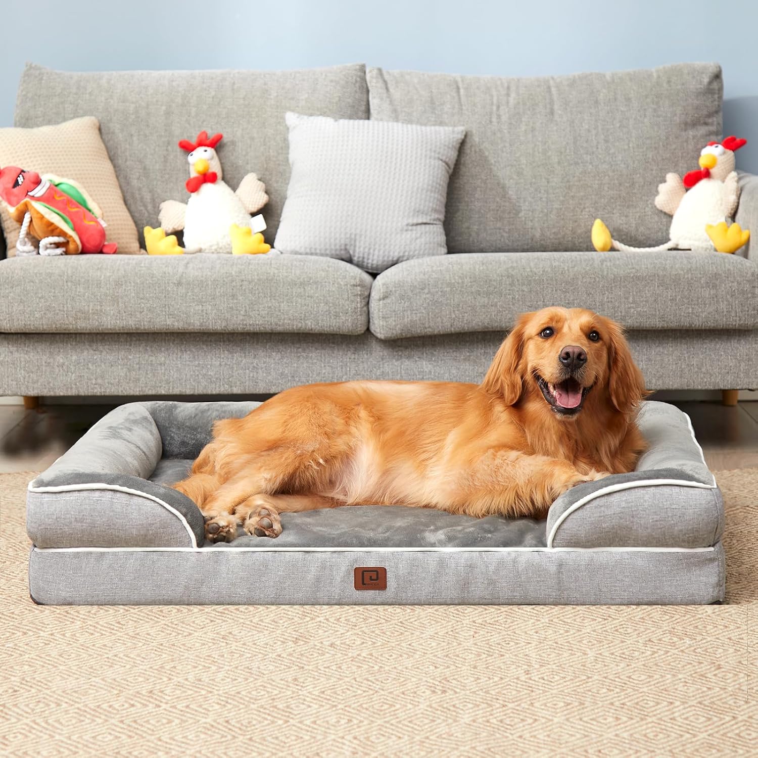 EHEYCIGA Orthopädisches Hundebett Grosse Hunde, Memory Foam Hundekorb Mittelgroße Hunde, Waschbar Hundesofa Wasserdicht rutschfest, Hundecouch mit Hohem Rand