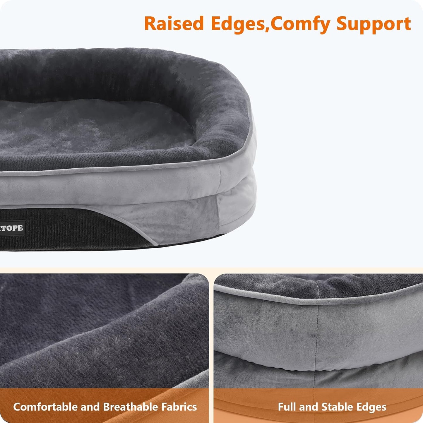 HMTOPE Orthopaedic Dog Bed, Dog Sofa, Four-Sided Bolster Cushion, Non-Slip Underside, Dog Basket, Removable and Washable, Medium Dogs, Large Dogs, 106 x 79 x 17 cm, Dark Grey