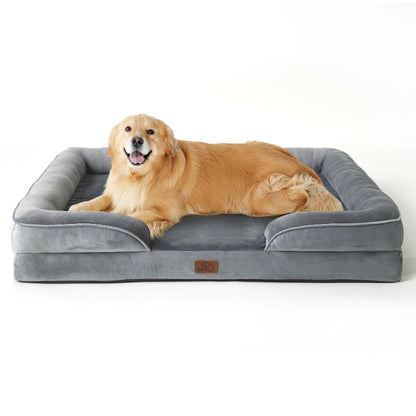 BEDSURE Orthopaedic Dog Bed, Ergonomic Dog Sofa, 89 x 63 cm, Dog Couch with Egg Carton Foam for Medium Dogs, Washable, Non-Slip Dog Beds, Grey