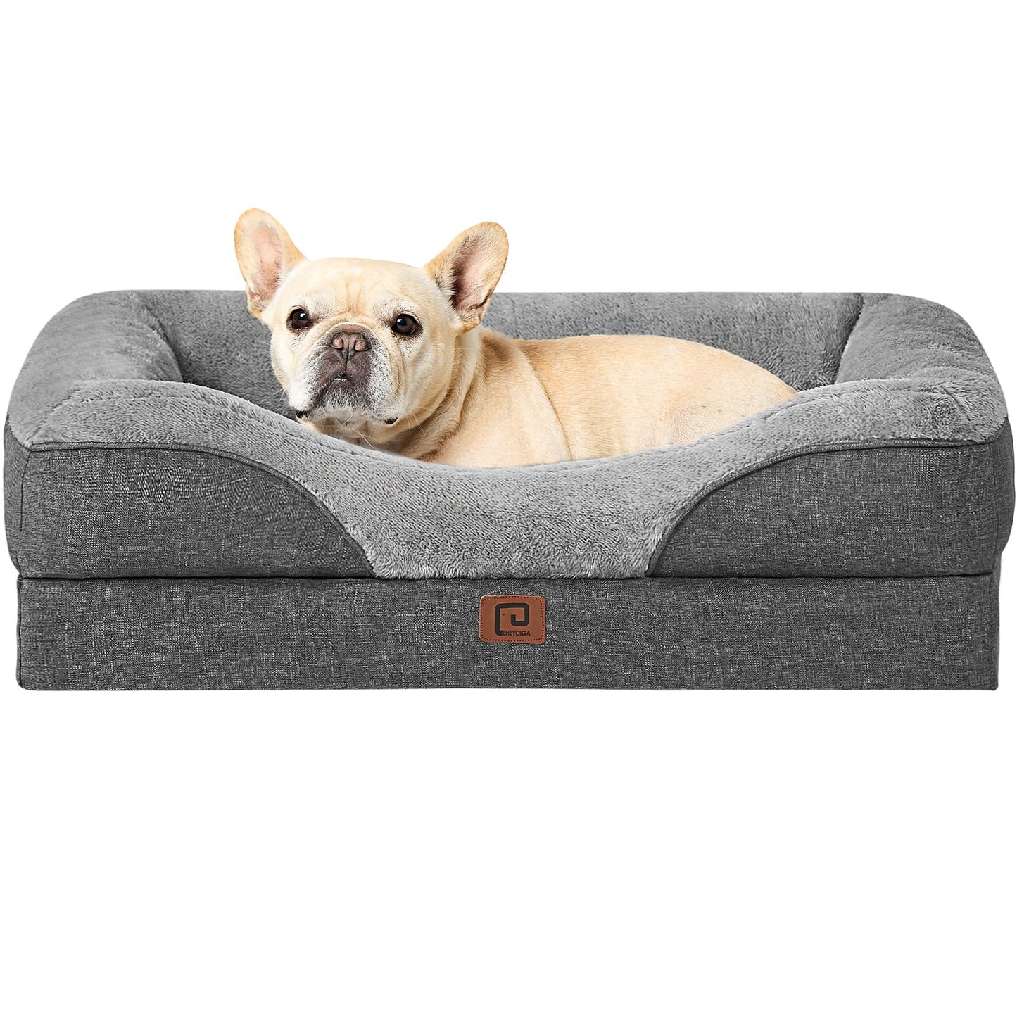 EHEYCIGA Orthopädisches Hundebett Grosse Hunde, Memory Foam Waschbar und Wasserdicht Hundekorb mit 4 Rändern, Hundesofa Hundecouch rutschfest, Beige, 106.5x76x18.5 cm