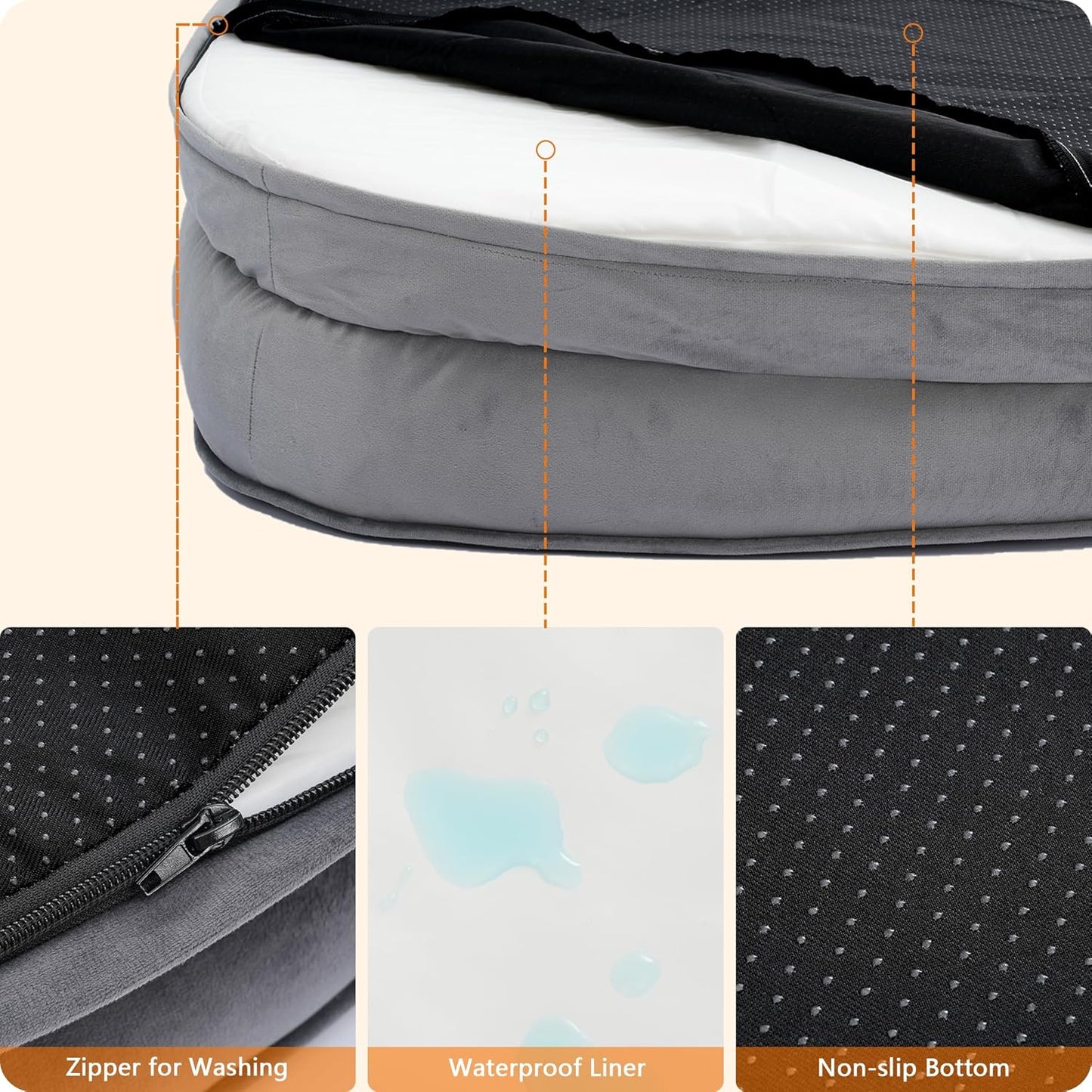 HMTOPE Orthopaedic Dog Bed, Dog Sofa, Four-Sided Bolster Cushion, Non-Slip Underside, Dog Basket, Removable and Washable, Medium Dogs, Large Dogs, 106 x 79 x 17 cm, Dark Grey