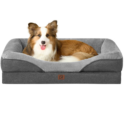 EHEYCIGA Orthopädisches Hundebett Grosse Hunde, Memory Foam Waschbar und Wasserdicht Hundekorb mit 4 Rändern, Hundesofa Hundecouch rutschfest, Beige, 106.5x76x18.5 cm