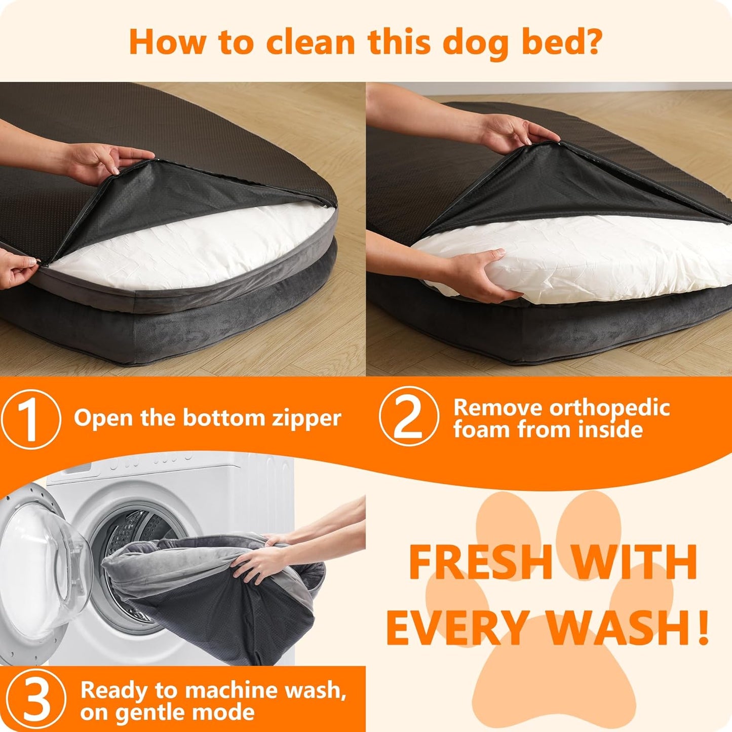 HMTOPE Orthopaedic Dog Bed, Dog Sofa, Four-Sided Bolster Cushion, Non-Slip Underside, Dog Basket, Removable and Washable, Medium Dogs, Large Dogs, 106 x 79 x 17 cm, Dark Grey