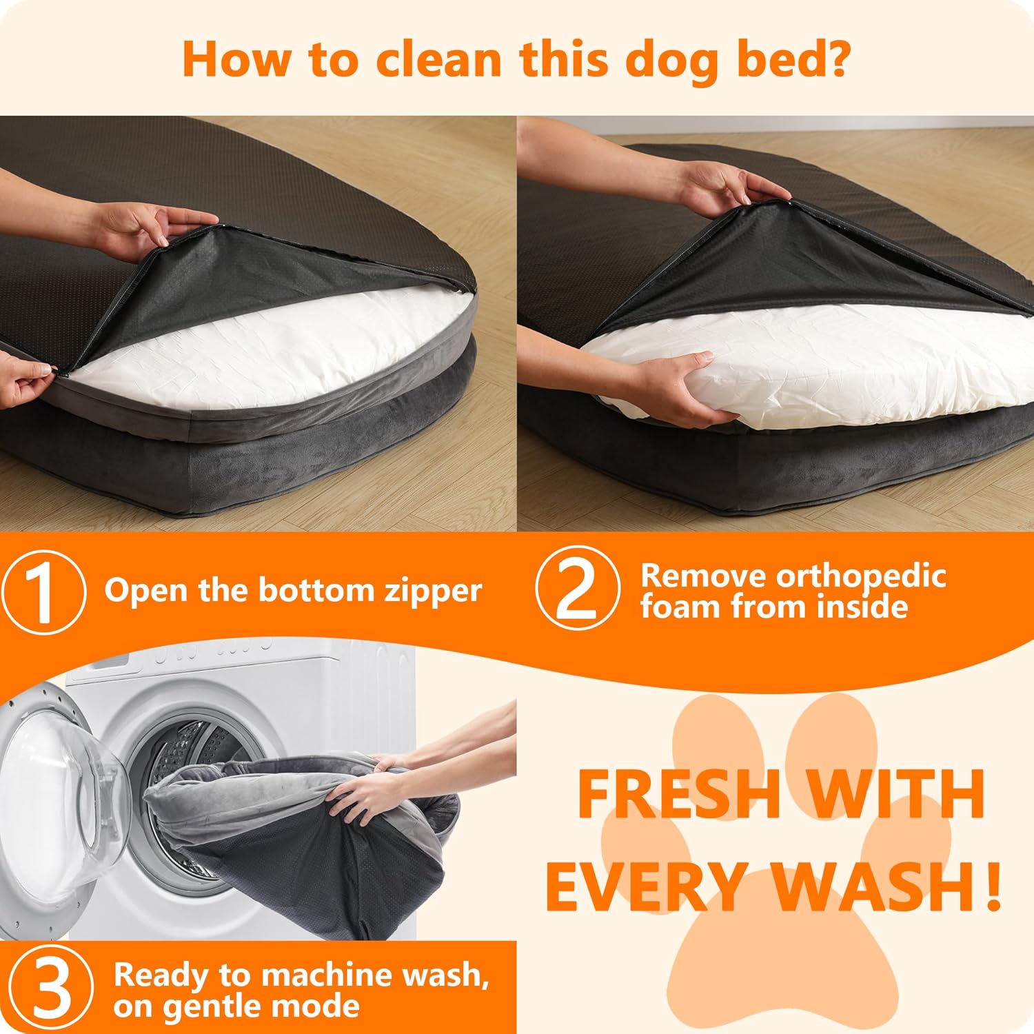 HMTOPE Orthopaedic Dog Bed, Dog Sofa, Four-Sided Bolster Cushion, Non-Slip Underside, Dog Basket, Removable and Washable, Medium Dogs, Large Dogs, 106 x 79 x 17 cm, Dark Grey