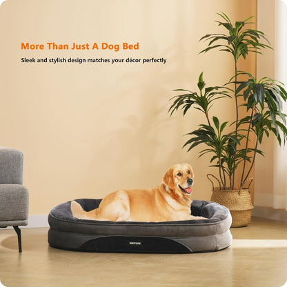 HMTOPE Orthopaedic Dog Bed, Dog Sofa, Four-Sided Bolster Cushion, Non-Slip Underside, Dog Basket, Removable and Washable, Medium Dogs, Large Dogs, 106 x 79 x 17 cm, Dark Grey