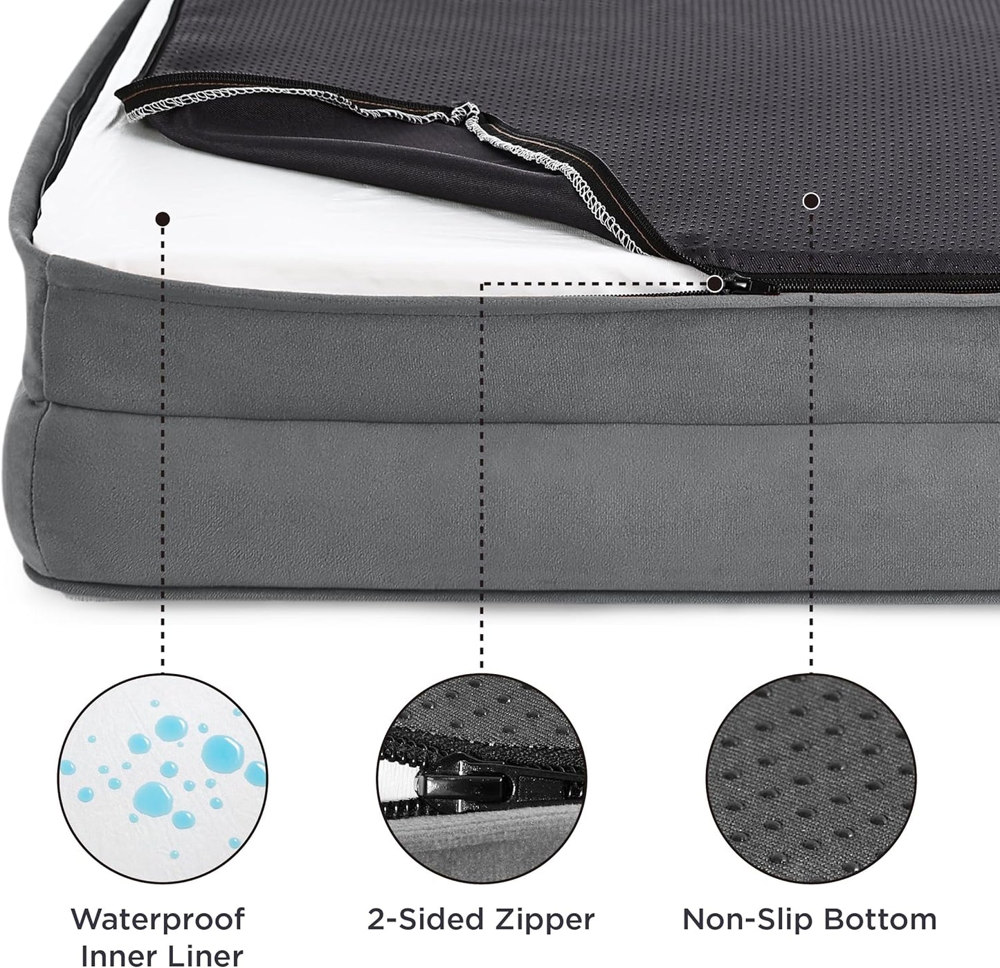 BEDSURE Orthopaedic Dog Bed, Ergonomic Dog Sofa, 89 x 63 cm, Dog Couch with Egg Carton Foam for Medium Dogs, Washable, Non-Slip Dog Beds, Grey