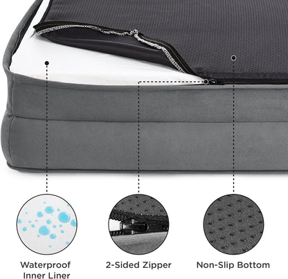 BEDSURE Orthopaedic Dog Bed, Ergonomic Dog Sofa, 89 x 63 cm, Dog Couch with Egg Carton Foam for Medium Dogs, Washable, Non-Slip Dog Beds, Grey