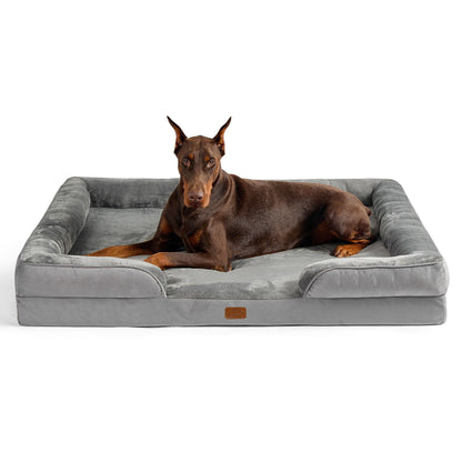 BEDSURE Orthopaedic Dog Bed, Ergonomic Dog Sofa, 89 x 63 cm, Dog Couch with Egg Carton Foam for Medium Dogs, Washable, Non-Slip Dog Beds, Grey