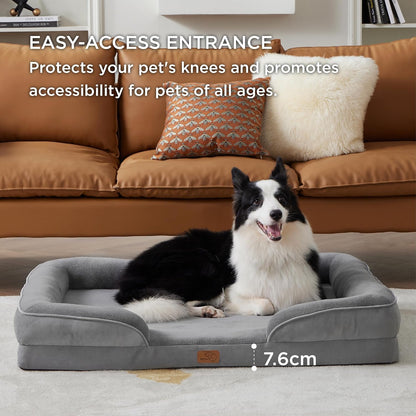 BEDSURE Orthopaedic Dog Bed, Ergonomic Dog Sofa, 89 x 63 cm, Dog Couch with Egg Carton Foam for Medium Dogs, Washable, Non-Slip Dog Beds, Grey
